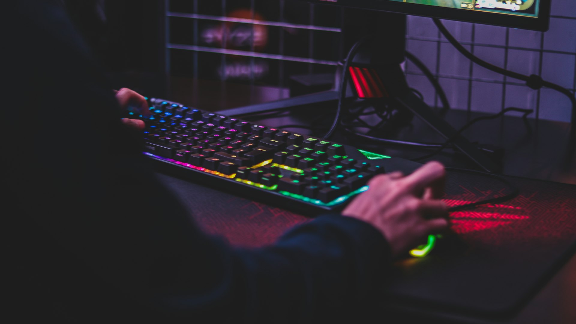 Neon-lit gaming arena interior at NeonWildProtocol